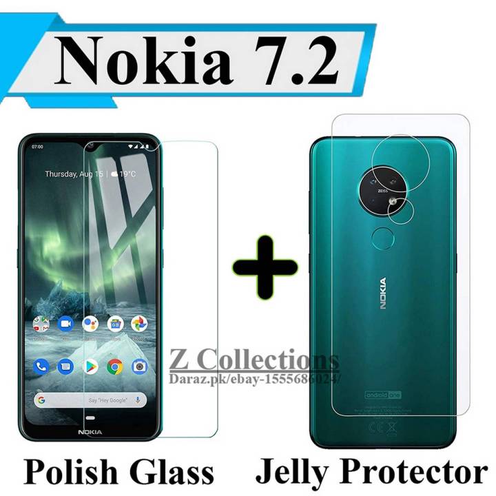 Nokia 7.2 Tempered Glass Polish Screen Protector + Back Jelly Protector Clear Soft Film Protection Hydrogel Film Protector For Nokia 7.2