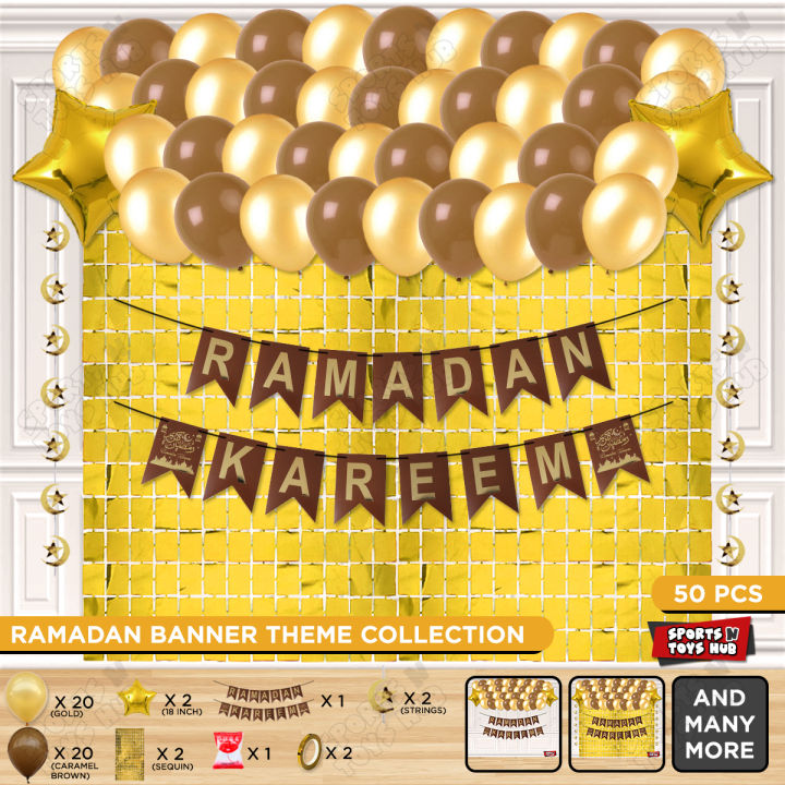 50 Pcs Ramadan Kareem Card Banner Curtain Theme Collection Ramadan Urdu Text, Ramazan Mubarak Islamic Festival Decoration Events Star Shape Foil Balloon, Latex Balloon, Glue Dot, Rectangle Curtain, Ramzan Decors, Party Supplies, Roza, Iftar : GGOfBJbG