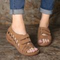 OIMG Women Sandals Cross Belt  Non-Slip Casual Wedge Sandal For Women Pure Color. 