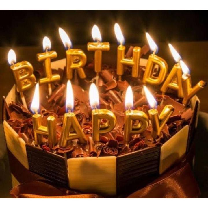 Happy Birthday Golden Alphabet Candles Pack for Birthday Cake Decoration