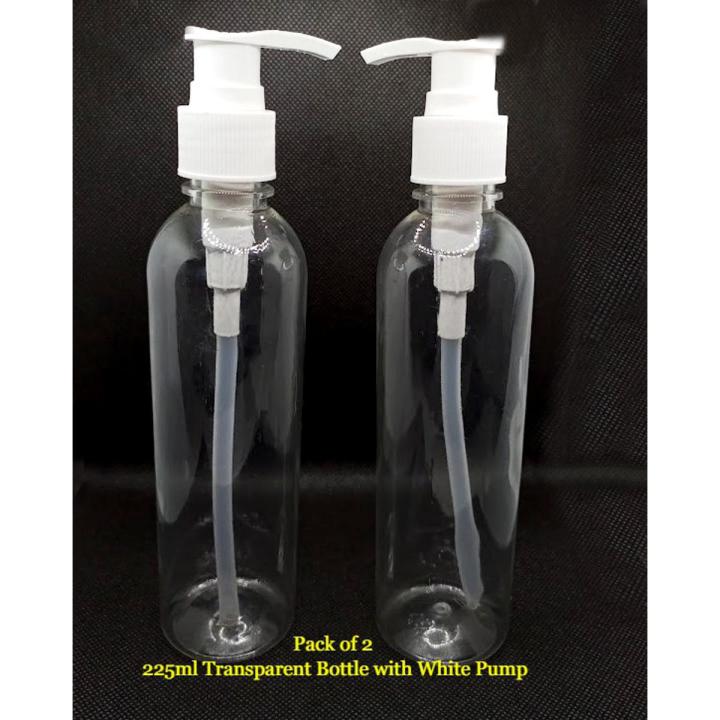 Pack of 2 / 225ml Pump Bottle Empty Oil Pump Bottle Refillable Transparent / Empty Plastic Pump Bottles for Serum, Oil, Lotion, Shampoo, Hand  Wash Cosmetic etc / Travel Size Empty Plastic Bottles