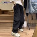 Baggy Pants Full Length Vintage Straight Wide Leg Solid Color Casual Trousers. 