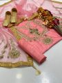 Arrival collection  Most beautiful collection  Kataan gota kinari work shirt along beautiful same design kinari  work duppata same kataan plain trouser. 