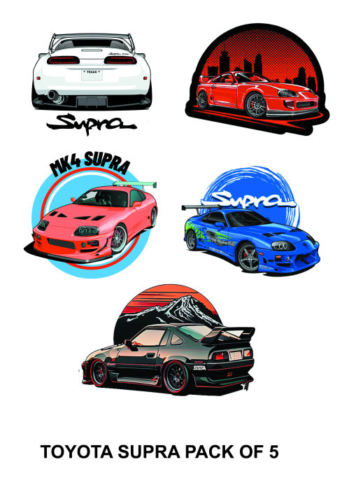 Toyota Supra Stickers - Pack of 5 - 3 inch x 2 inch - Stickers for Mobile - Stickers for Laptop