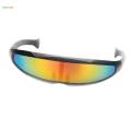 Futuristic Narrow Lens Visor Eye Sunglasses Black+White Frame Silver Mirror. 
