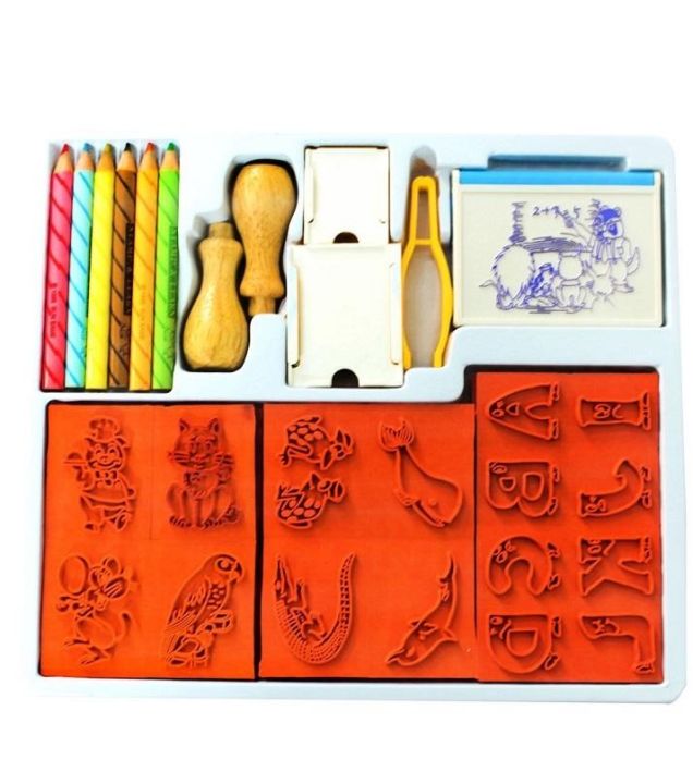 Shiny A1 "Stamp&Learn Educational Stamp Kit for Kids Fun Learning with Alphabet, Numbers & Shapes DIY Rubber Stamp Set with Ink Pad Ideal for Early Education, School & Home Activities