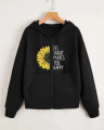 DO WHAT MAKES YOU HAPPY SUNFLOWER Printed Zipper Black Fleece Hoodie For Men Women Girls - Stay Cozy And Stylish With A Zipper Hoodie - Bachla's Store. 