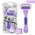 (Pack of 10) WBM Razor For Women With Aloe Vera Strips - 20Pcs (4 Blades) Soft Grip Body Shaver. 