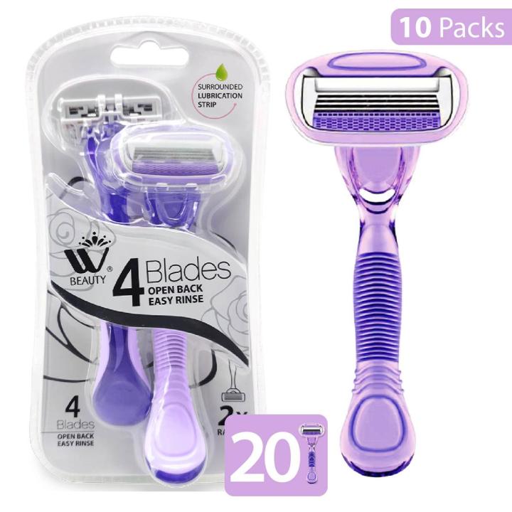 (Pack of 10) WBM Razor For Women With Aloe Vera Strips - 20Pcs (4 Blades) Soft Grip Body Shaver