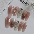 10pc handmade acrylic Millennium hot girl y2k artificial nail with glue full cover pink ballet false nail with butterfly pattern. 