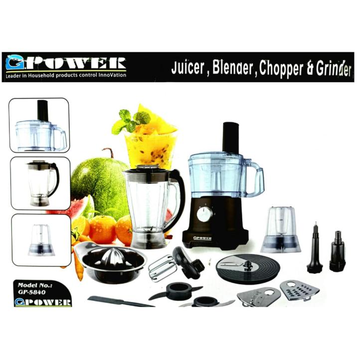 GPower GP 5840 Juicer Blender Grinder Chopper Jumbo Food Factory and Food Processor Black 2 Years Brand Warranty