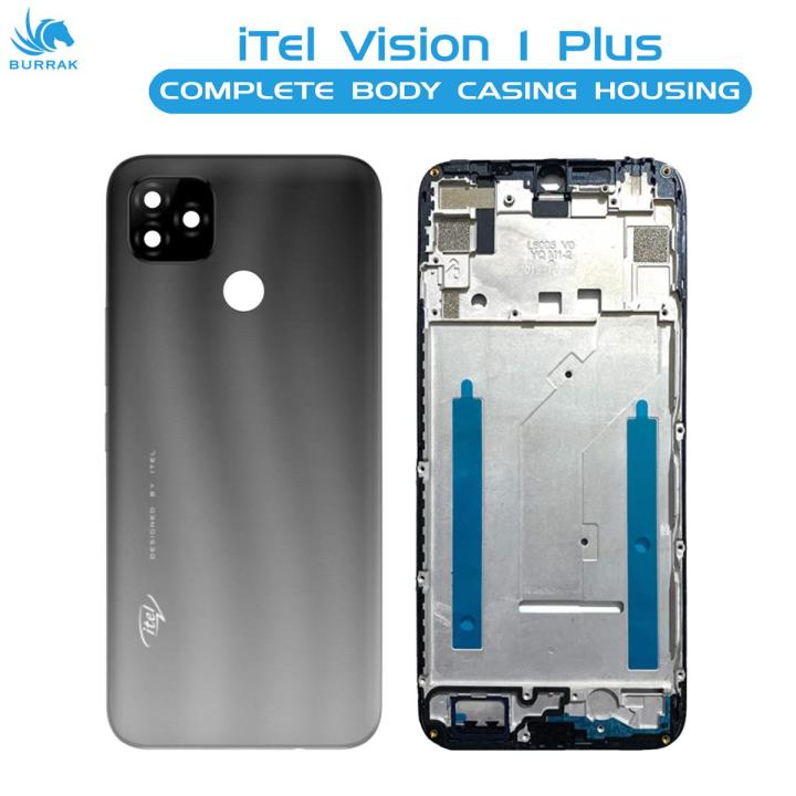iTel Vision 1 Plus Housing Middle Frame With Side Button and Camera Lens Complete Body Casing Replacement For Vision 1 Plus - Black