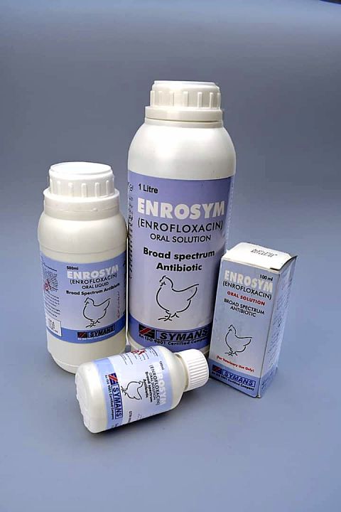 Enrosym 100 ml / Enrofloxacin Antibiotic ( for All kinds of Birds Hens, Pigeon, Parrot, Ducks & Poultry Virues Controls )