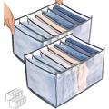 Pent organiser-2PCS 7 Grids Washable Wardrobe Clothes Organizer, Jeans Compartment Storage Box, Clothes Drawer Mesh Separation Box, Portable Foldable Closet (Medium, white&black)). 