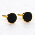 【happy one】Luxury Gold Tuxedo Cufflinks and Studs Set Black Enamel Design Button For Mens Suit French Shirt Business Gift. 