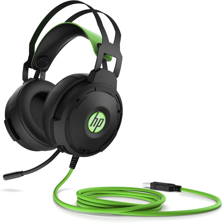 HP Pavilion Gaming 600 Headset with Green LED Ear Cup Lighting, 3.5 mm, 7.1 Virtual Surround Sound for Xbox One, PS4, PC & Phone, Black/Green