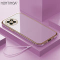 Hontinga for Itel S23 Back Cover Free Strap Luxury 6D Plating Frame Shiny Bling Case Soft Silicone Square Mobile Cover. 