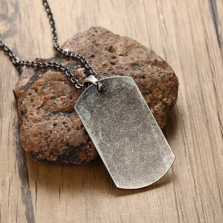 Us Military Dog Tag Pendant Necklace For Men Stainless Steel United States Oxidation Gray Metal Male Jewelry 20