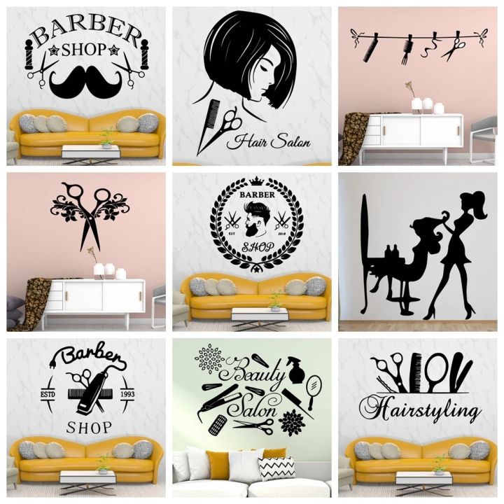 Hot BARBER Wall Sticker Hair Nail Beauty Salon Wall Art Wall Paper For Barber Store Home Decoration Nordic Style Home Decoration