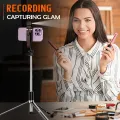 4 in 1 Wireless Selfie Stick & Tripod With Light - 100cm / 170cm With & Without Light - Tripod, Selfie Stick, Selfie Light, Bluetooth Shutter - Foldable & Portable For All Mobile Phones With Detachable Charging Cable - Black & Pink. 