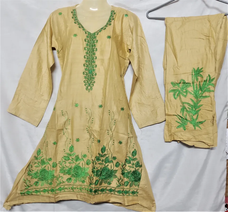 Stylish Embroidery Stitched Frock 2 Pieces Linen Dress For Girls Daraz.pk