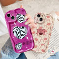 For Samsung A24 A12 A14 A23 A32 A13 A50 A30s A04 A03 A03s A04s A52 A02s A20 A30 A20s A10s A51 A21s A11 Pink Love Heart Leopard Pattern Wavy Curved Edge Glossy Case Soft Cover. 