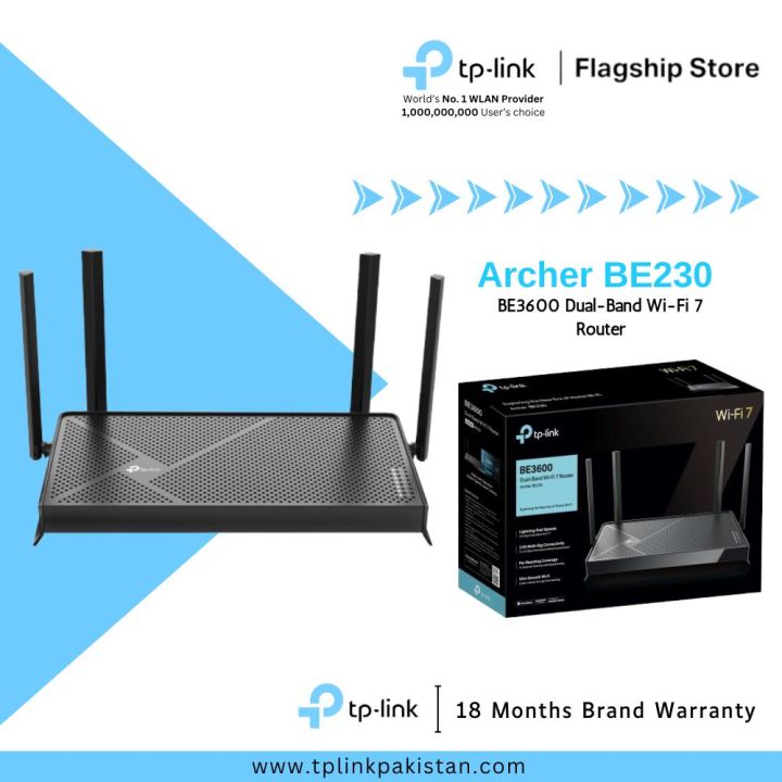 TP-Link Wi-Fi 7 Router Archer BE230 BE3600 Dual Band Gigabit Wi-Fi 7 Router - 18 Months Brand Warranty