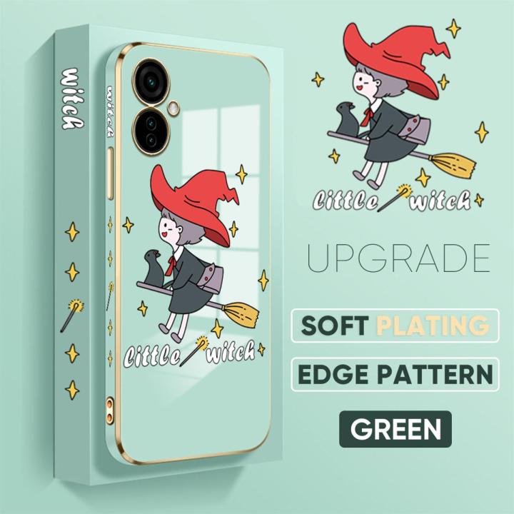 TA for Tecno Camon 19 Neo Back Cover + Free Lanyard Flying Witch for Girls Luxury 6D Plating Case Side Pattern Soft Silicone Square Phone Cases