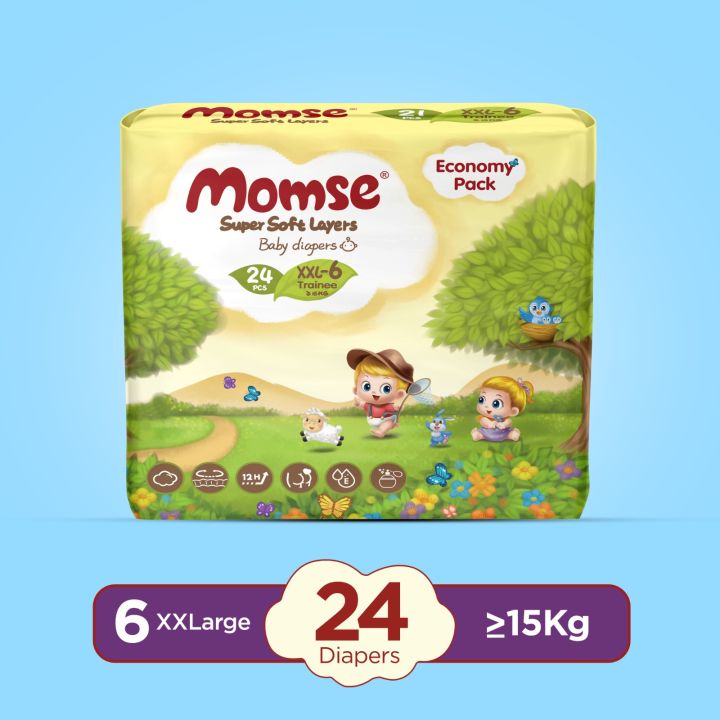 Momse Economy Diapers - XXL Size 6 - 24 Pcs - 15kg Plus