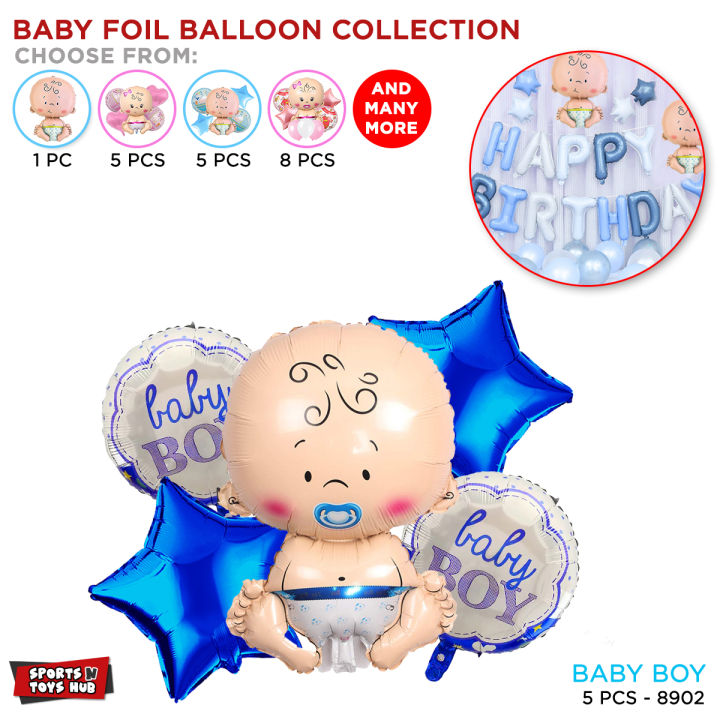 Baby Boy & Baby Girl Announcement It's A Boy It's A Girl Set of 5 Pcs Chrome Metallic Foil Baloon Reusable Balloon For Birthday Parties Decoration, Party Supplies, Kids Born Day