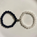 2 pcs Couple Bracelet- with metal heart connect - 8mm size beads- for boys & girls both- best for couples at long distance- blue/ evil eye/ white/ pink. 