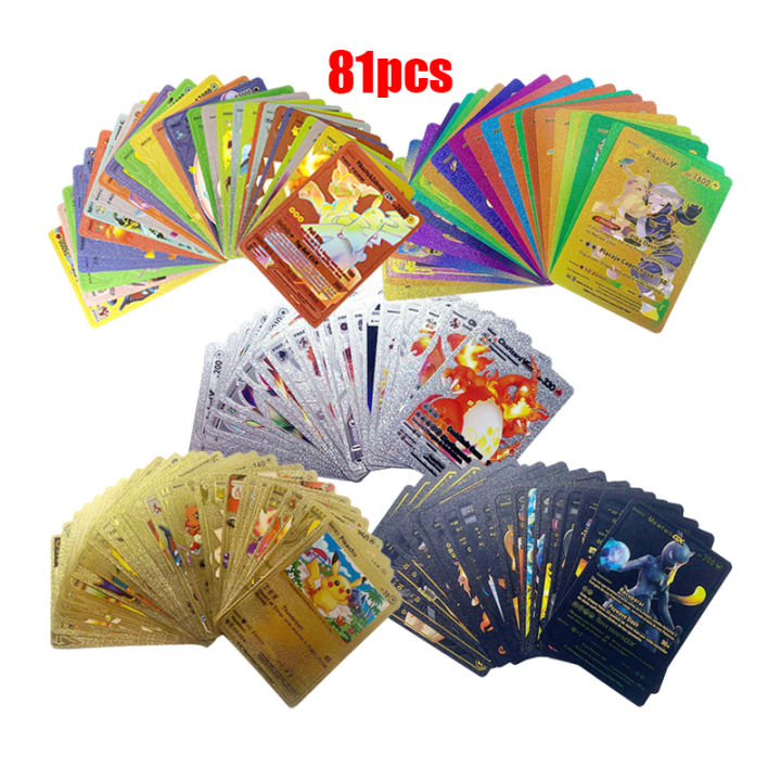 Poppies Muoe Pokemon Rainbow Cards Gold Silver Vmax GX Card Collection Battle Trainer Card Spanish English French Child Toys Christmas Gifts