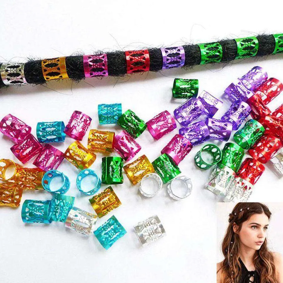 100pcs Mixed Beads Adjustable Hair Braids Dreadlock Beads