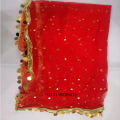 Black Coin Net dupatta with 2 side sikka lace For Women Dyeable With Golden Lining And Border -  Net Dupatta for Girls / Ladies & Women - Chunri - Net Dupatta in Black,  Red , White and More Different Colour - Stole - Scarf. 