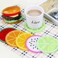 6pc Set Of Colorful Fruit Shaped Coasters Silicone Round Coaster Cup Drinks Holder Mat. 