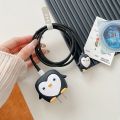 Cute Penguin Cartoon Phone Charger Protractor Cover for iphone x to 15 pro max 20w Charger. 