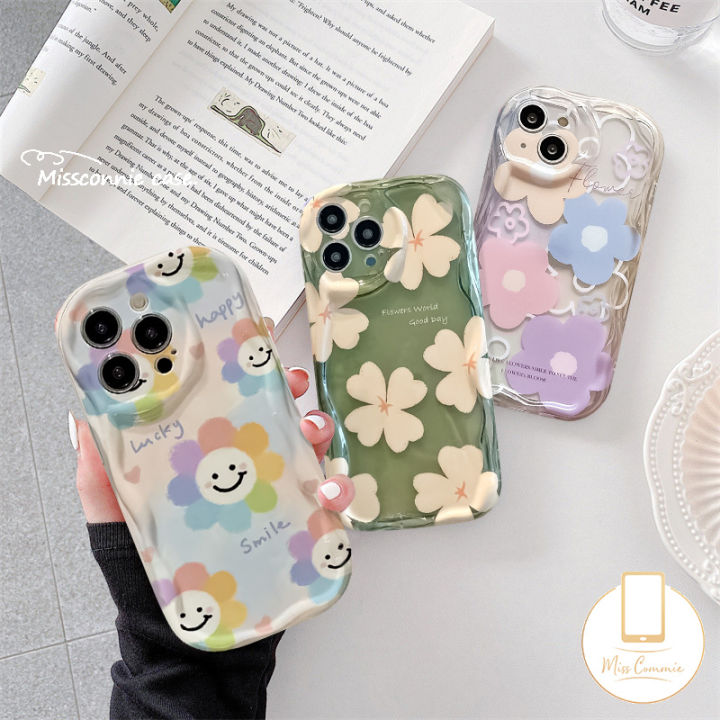 MissConnie For Samsung A12 A11 A14 A13 A23 A04 A04s A24 A21s A51 A30s A50 A50s A10s A32 A03s A03 A52s A52 A02s A20s A20 A30 M12 Fresh Flowers Floral 3D Wavy Curved Edge Soft Glossy Back Case