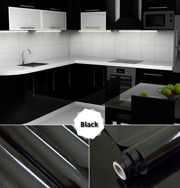 Durable 24x108 Inch Self-Adhesive PVC Sticker Paper for Home Use - Ideal for Cabinets, Fridges, Tables, and Furniture - Waterproof Protection sheet in black