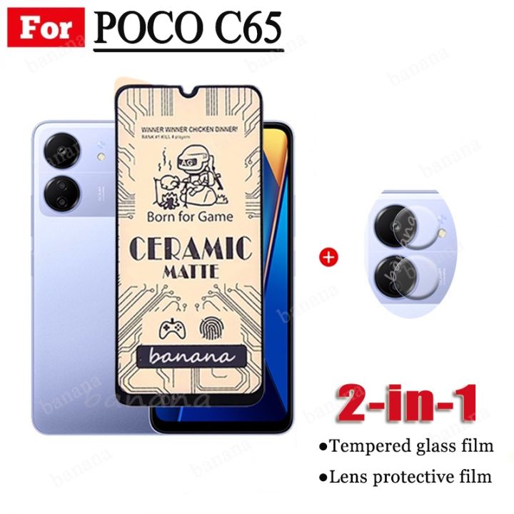 2 In 1 Xiaomi Poco C65 Ceramic Tempered Glass for POCOC65 Matte Screen Protector Camera Protective Film