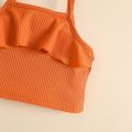 Infant Baby Two Piece Set, Toddler Solid Color Sleeveless Camisole Tops Elastic Waist Ruffle Hem Shorts. 