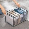 3PCS 7 Grids Washable Wardrobe Clothes Organizer, Jeans Compartment Storage Box, Clothes Drawer Mesh Separation Box, Portable Foldable Closet (Medium, white&black). 
