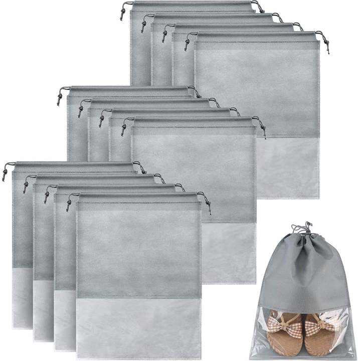 Pack of 12 - Travel Shoes Storage bag with clear window non-woven with PVC Bag