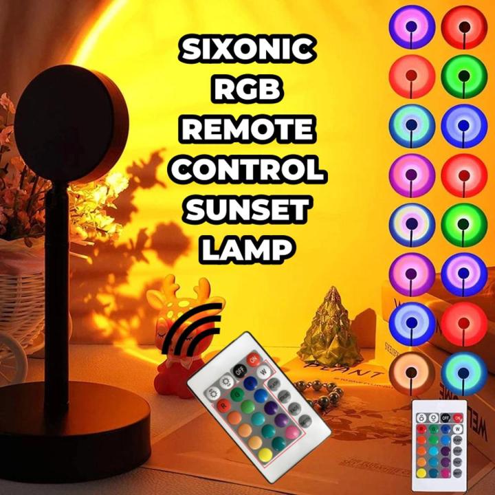 Sixonic Remote Control RGB Sunset Lamp Projector 16 Colors Table Lamp For Photoshoot Live Video Home & Room Decoration Birthday Dance Party Etc