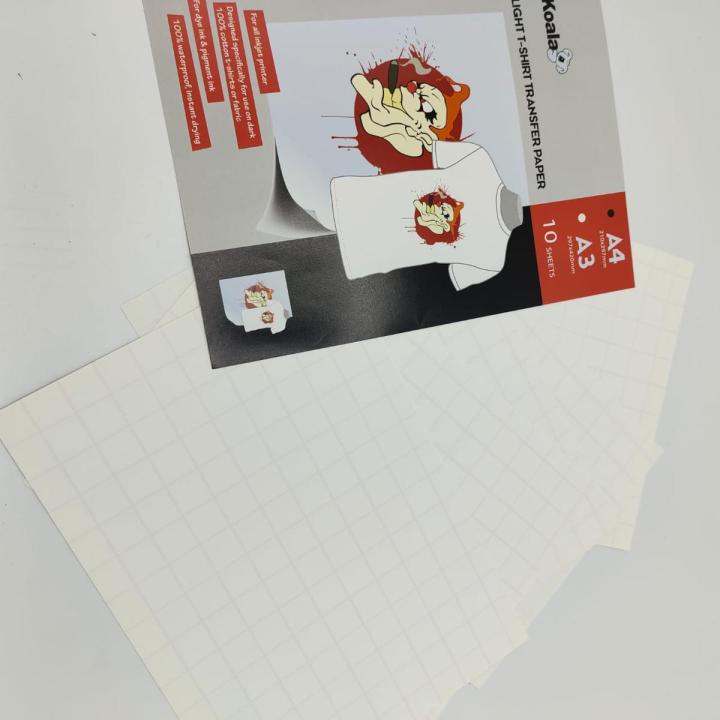 Inkjet Premium A4 Light T Shirt Transfer Paper  for Iron and Heat press machine- Pack of 10 sheets