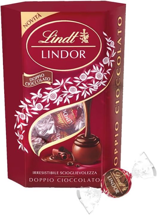 Chocolates | Lindt Lindor Doppio Cioccolato Praline di Cioccolato al Latte con Ripieno Fondente 16 Cioccolatini, Confezione da 200g