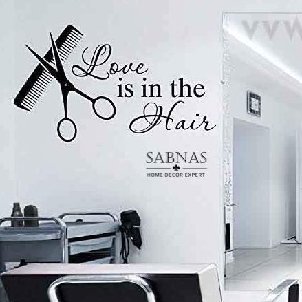 Sabnas Love Is In Hair Salon Wall Decal Sticker Vinyl 2 X 1 Feet Wall Decor Stickers For Beauty Salon girls boys hair salon hair Parlor fashion Black color