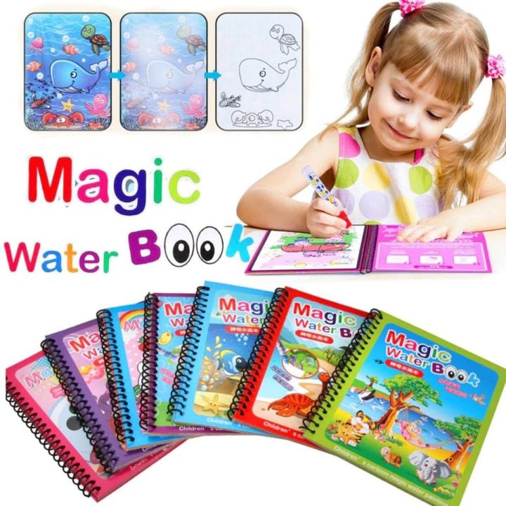 Reusable Magic Water Quick Dry Book Water Coloring Book Doodle with Magic Pen Painting Board for Children Education Drawing Pad (Random Design & Assorted Color) (Multi Color, 4)