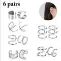 Ear Cuff Non Piercing – 6 Pairs of Ear Clips Fashion Earring, Wrap Design Metal 12pcs/Set Earrings for girl & woman. 