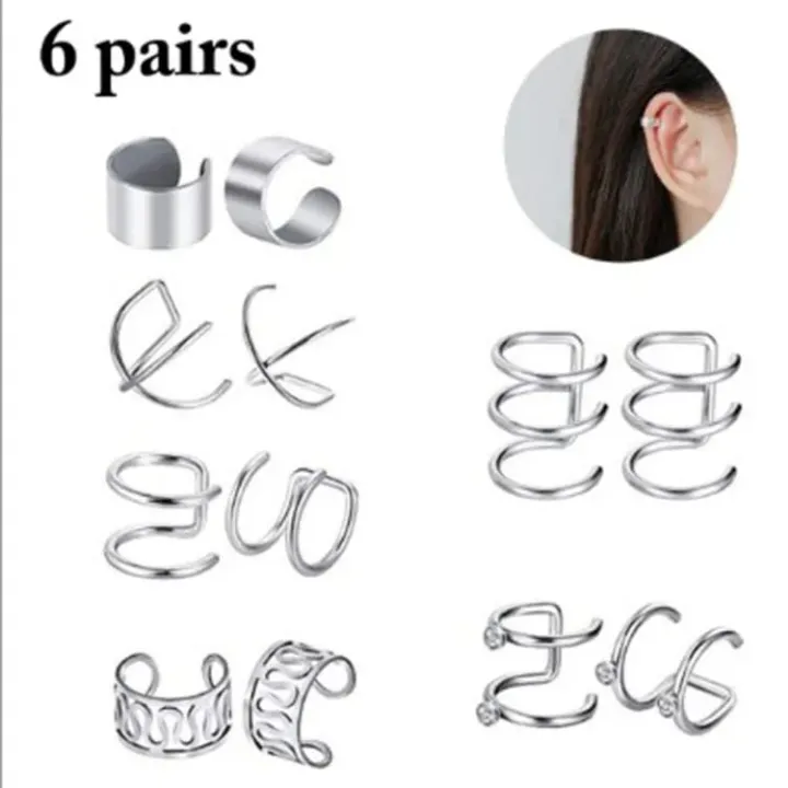 Ear%20Cuff%20Non%20Piercing%20%E2%80%93%206%20Pairs%20of%20Ear%20Clips%20Fashion%20Earring,%20Wrap%20Design%20Metal%2012pcs/Set%20Earrings%20for%20girl%20&%20woman%20-%20Image%203