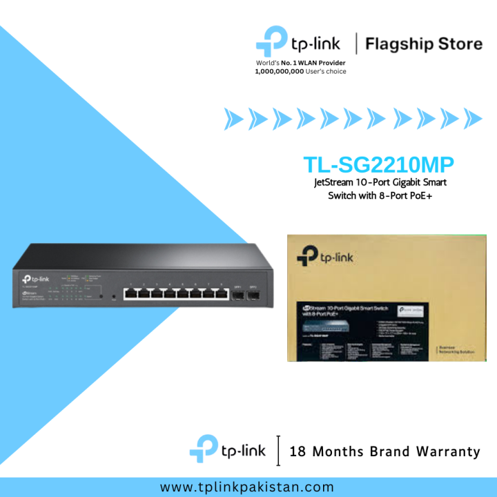 TP-Link Network PoE JetStream Gigabit Smart Switch TL-SG2210MP 10-Port 10/100/1000Mbps + 8-Port PoE - 18 Months Brand Warranty